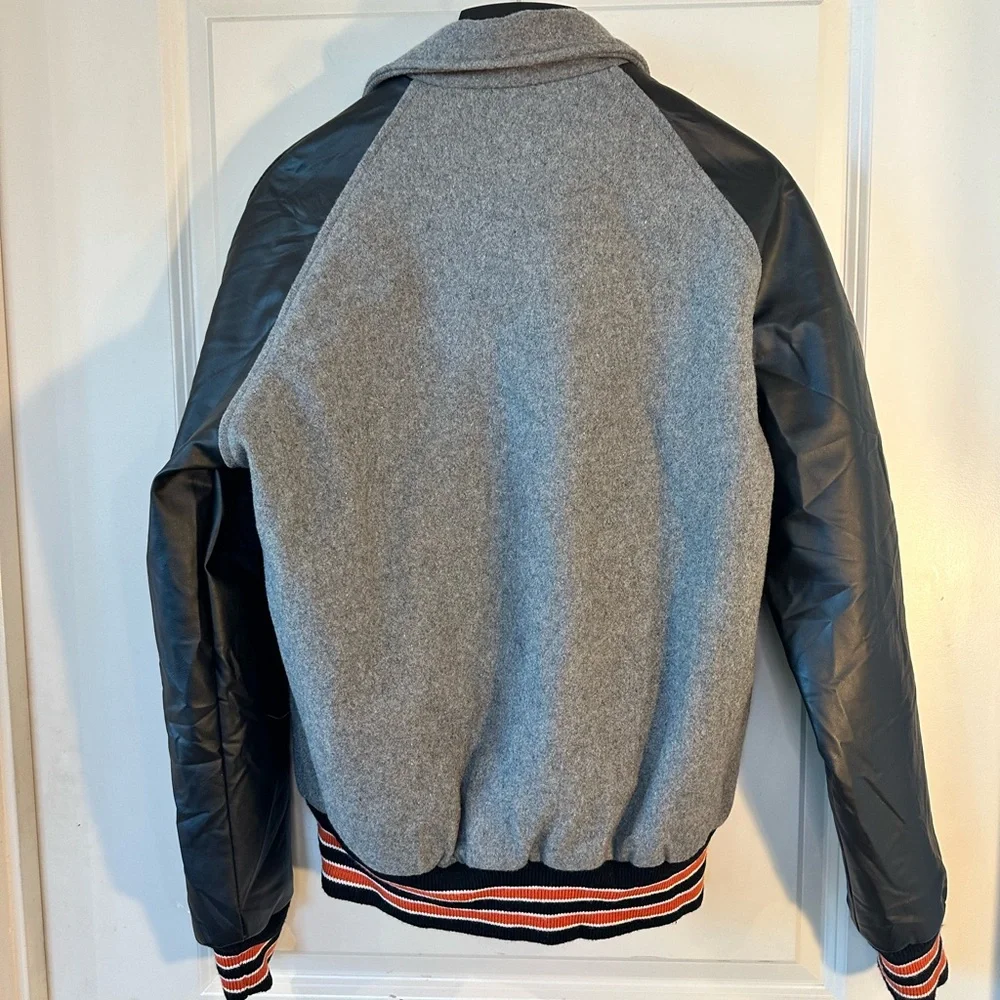 Vintage Letterman Varsity JROTC H Wool & Faux Leather Grey/Black/Orange Bomber,S - Picture 3 of 10